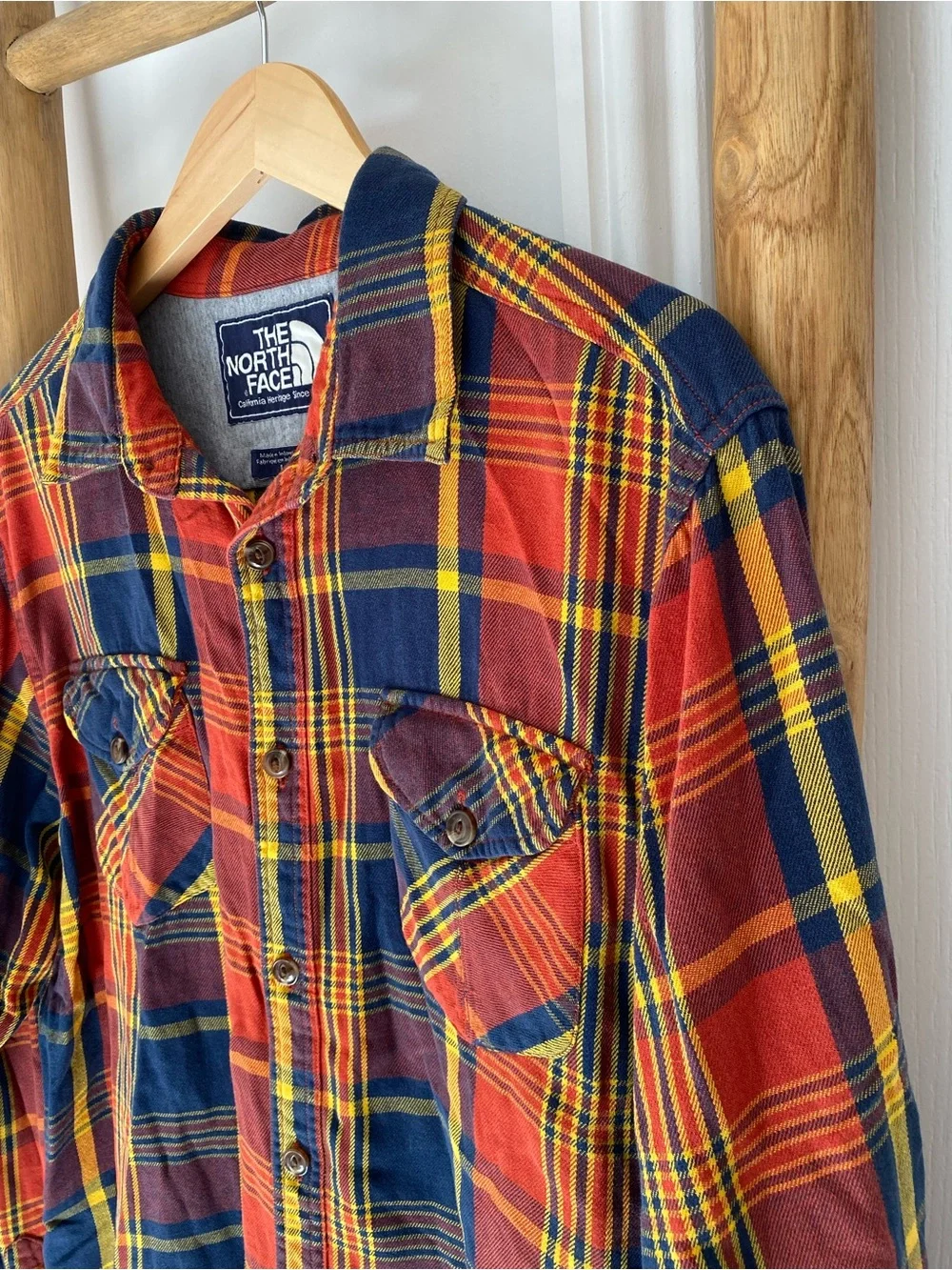 The North Face Men's Sz Large Orange Plaid Flannel Shirt Long Sleeve W/Pockets
